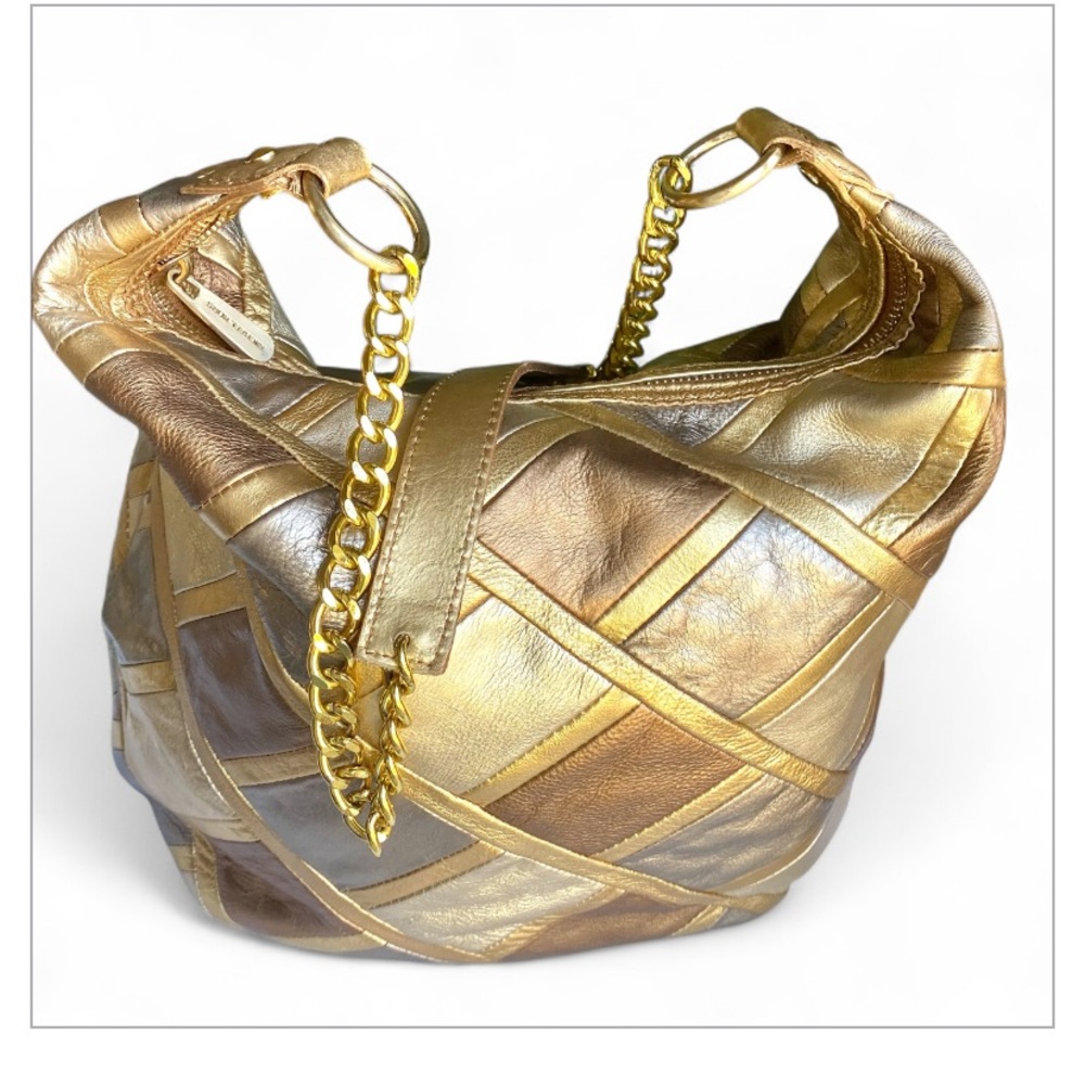 Michael Kors hobo patchwork bag in silver gold and bronze with gold chain EUC - Picture 2 of 13